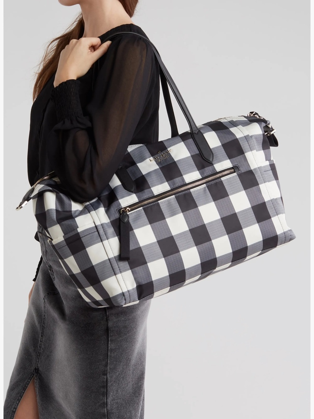 LIKE NEW // Kate Spade Duffle / Weekend Bag Navy Blue Buffalo Check